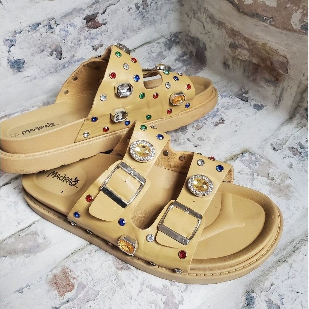 Double Buckle Sandals with Multicolor Rhinestones & Jewels Size 11